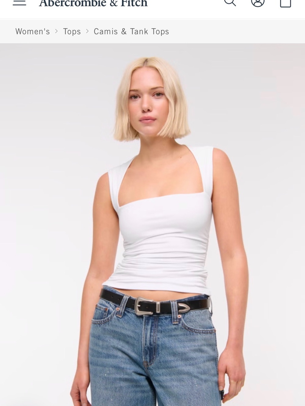 Abercrombie & Fitch White Square-Strap Ribbed Tank